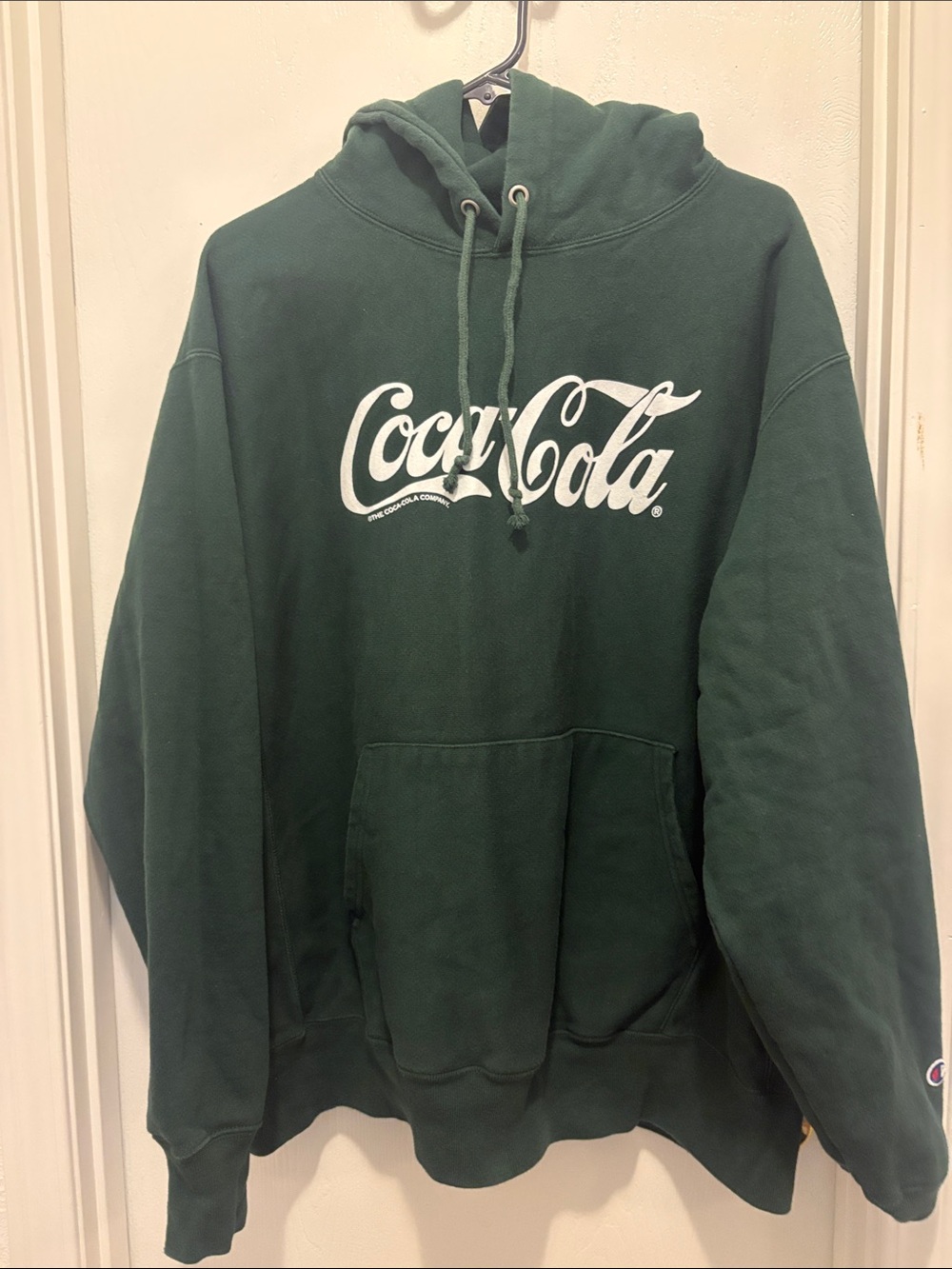 Coca Cola Dark Green Pullover Hoodie with White Script Logo